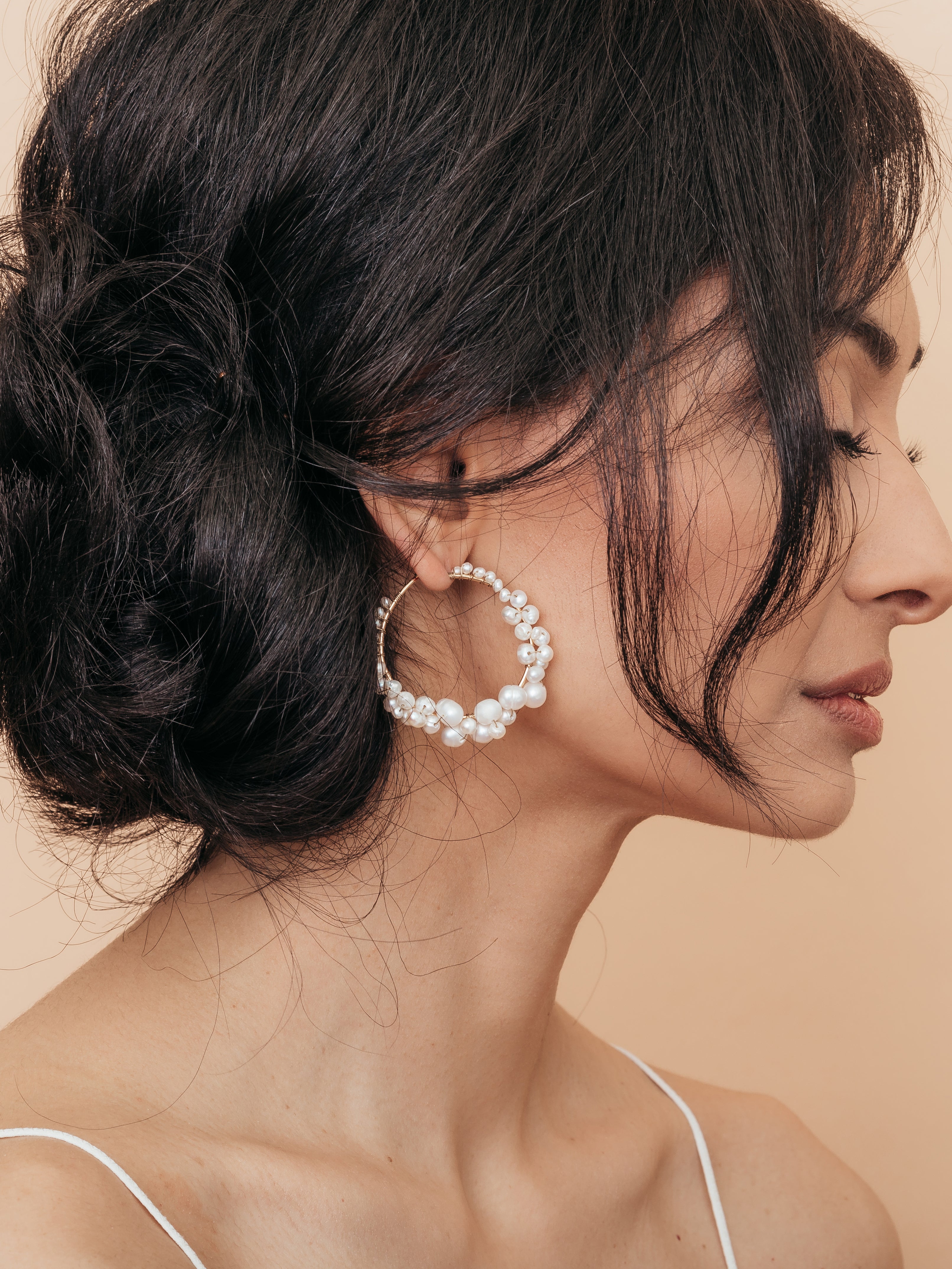 Melody White Pearl Hoop Earrings- Silver - Oak & Luna